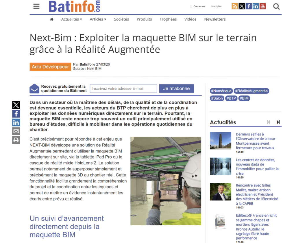 📰 NEXT-BIM mis à l’honneur dans Batinfo